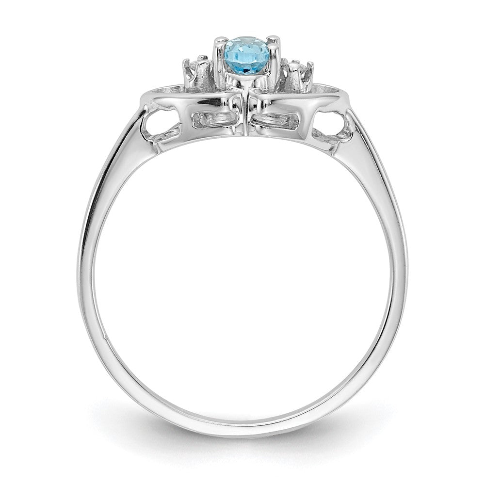 14k White Gold Blue Topaz & AA Real Diamond Ring