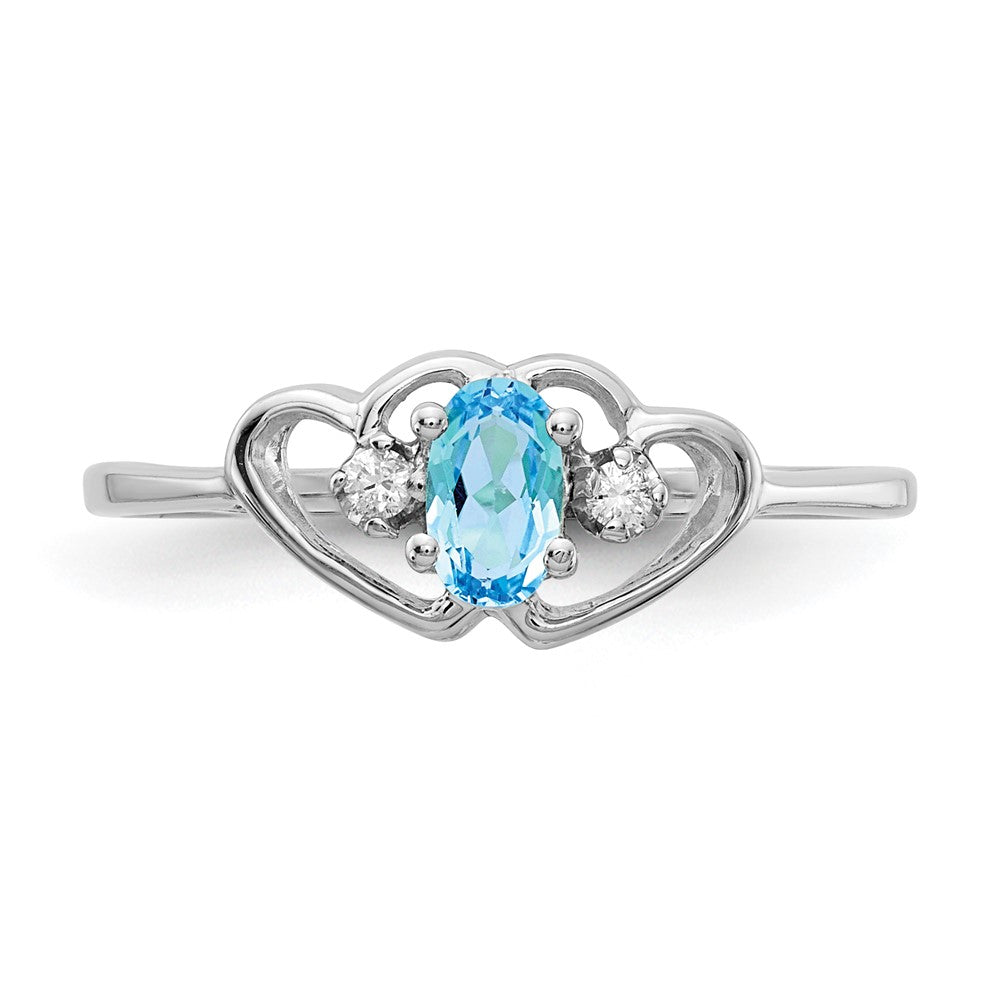 14k White Gold Blue Topaz & AA Real Diamond Ring