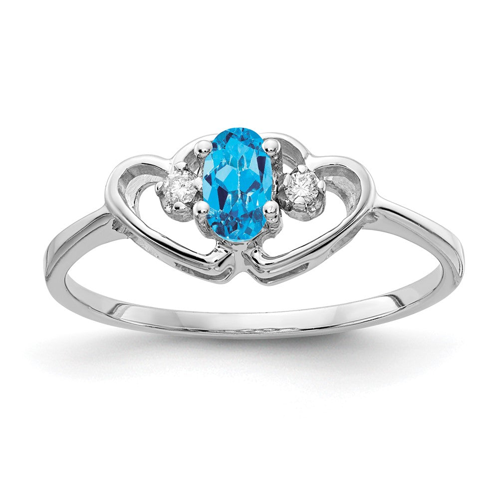 14k White Gold Blue Topaz & AA Real Diamond Ring