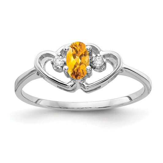 14k White Gold 5x3mm Oval Citrine AAA Real Diamond ring