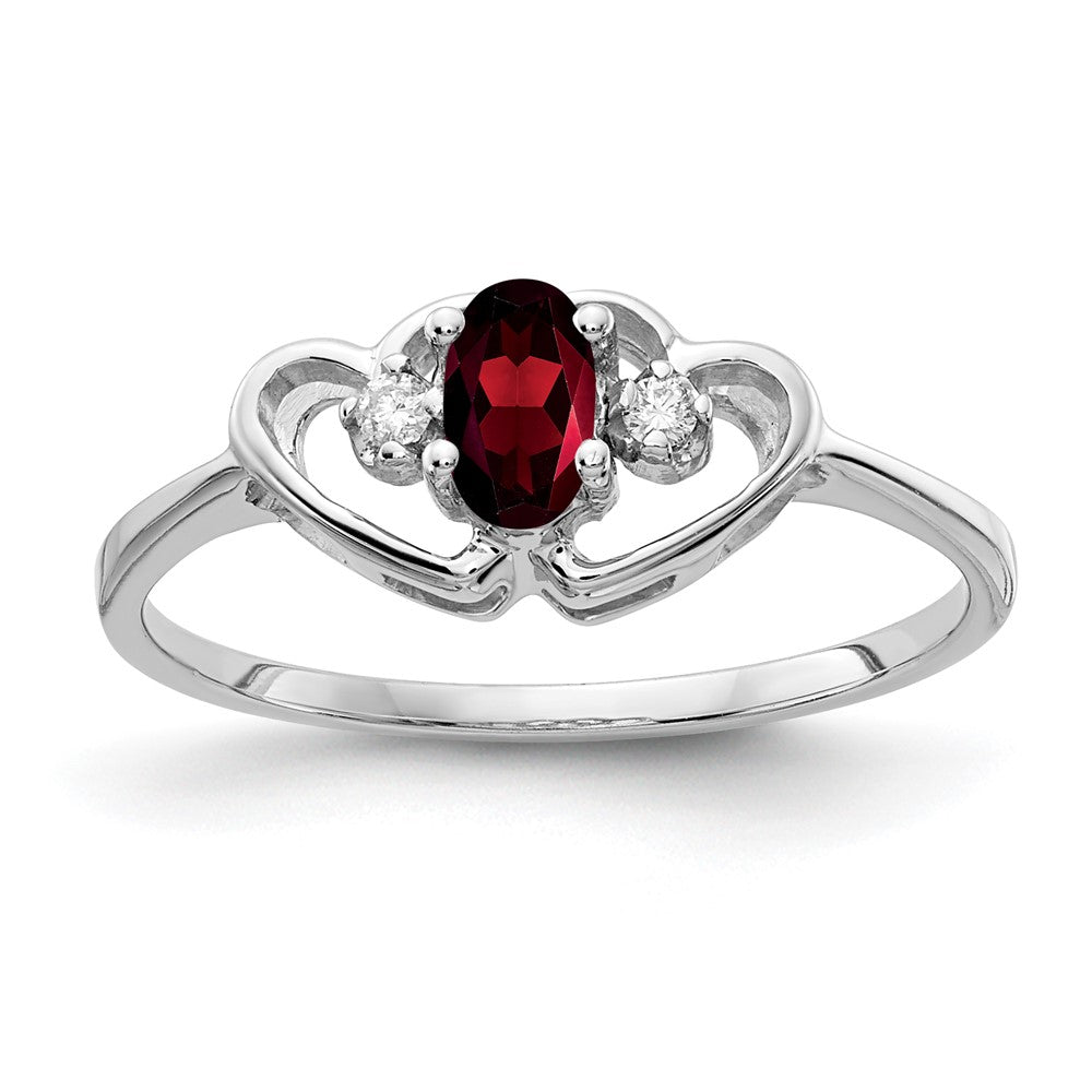 14k White Gold 5x3mm Oval Garnet AA Real Diamond ring