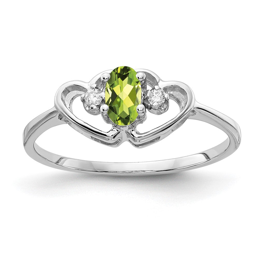 Solid 14k White Gold 5x3mm Oval Simulated Peridot VS CZ Ring