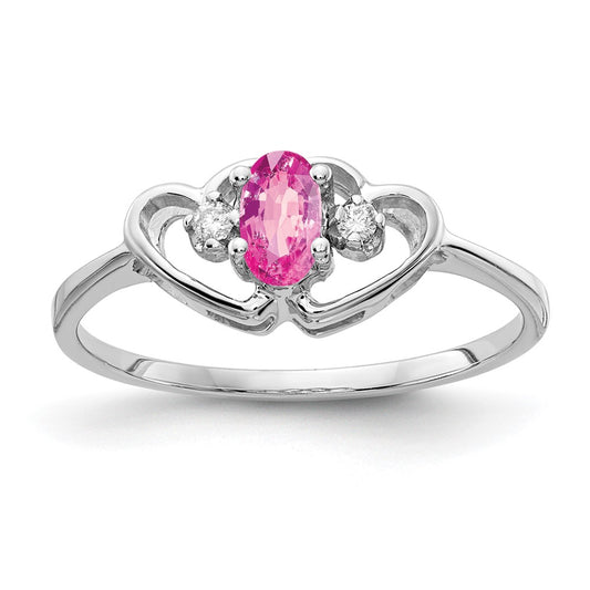 14k White Gold 5x3mm Oval Pink Sapphire AAA Real Diamond ring