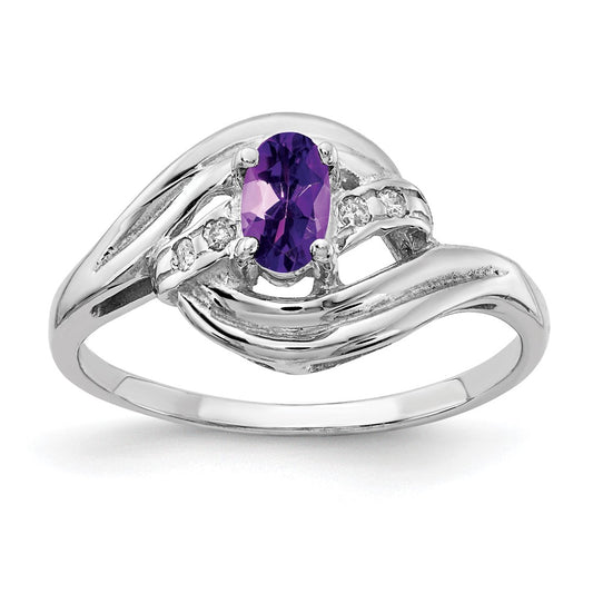 Solid 14k White Gold 5x3mm Oval Simulated Amethyst A CZ Ring