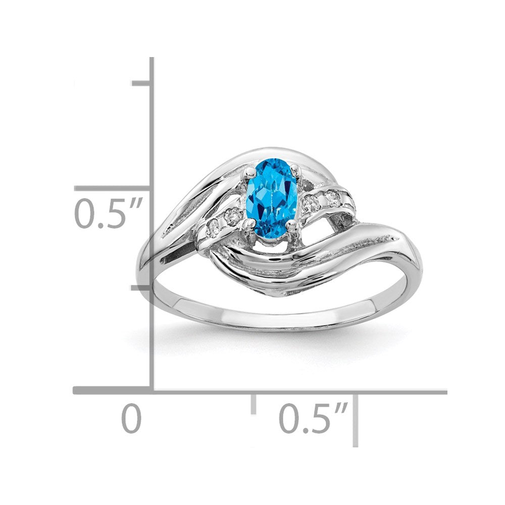 14k White Gold 5x3mm Oval Blue Topaz AA Real Diamond ring