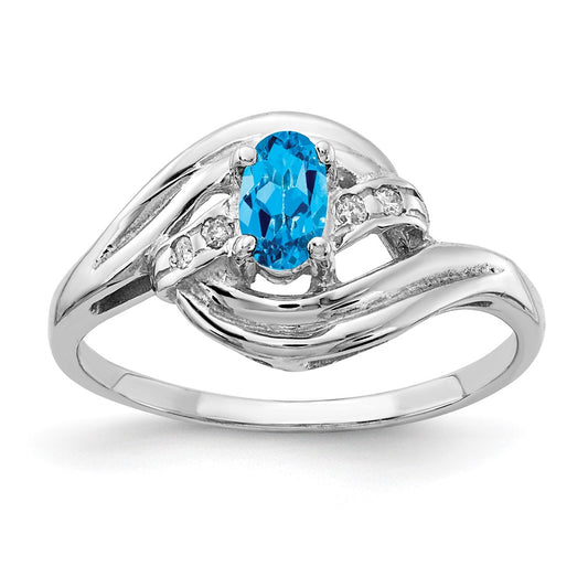 14k White Gold 5x3mm Oval Blue Topaz AA Real Diamond ring