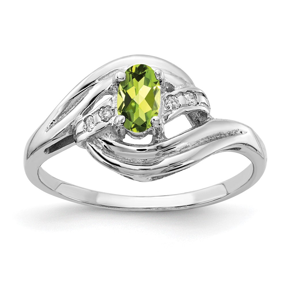 Solid 14k White Gold 5x3mm Oval Simulated Peridot VS CZ Ring