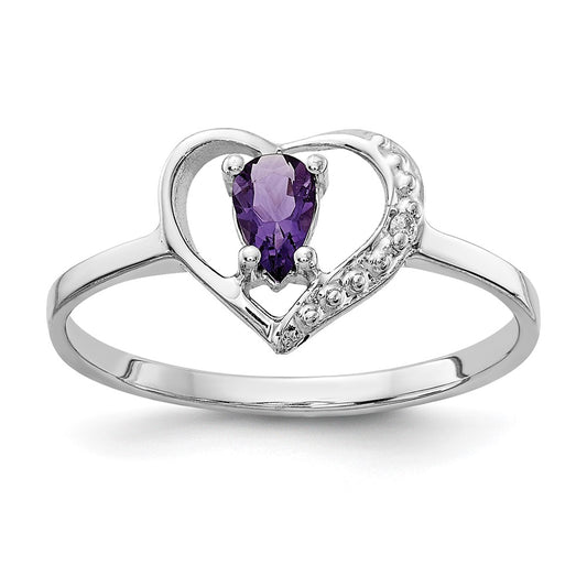 Solid 14k White Gold 5x3mm Pear Simulated Amethyst A CZ Ring