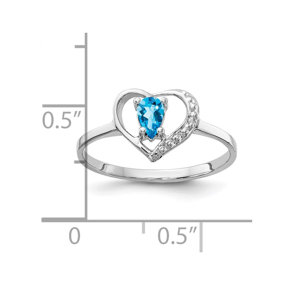 14k White Gold 5x3mm Pear Blue Topaz AAA Real Diamond ring