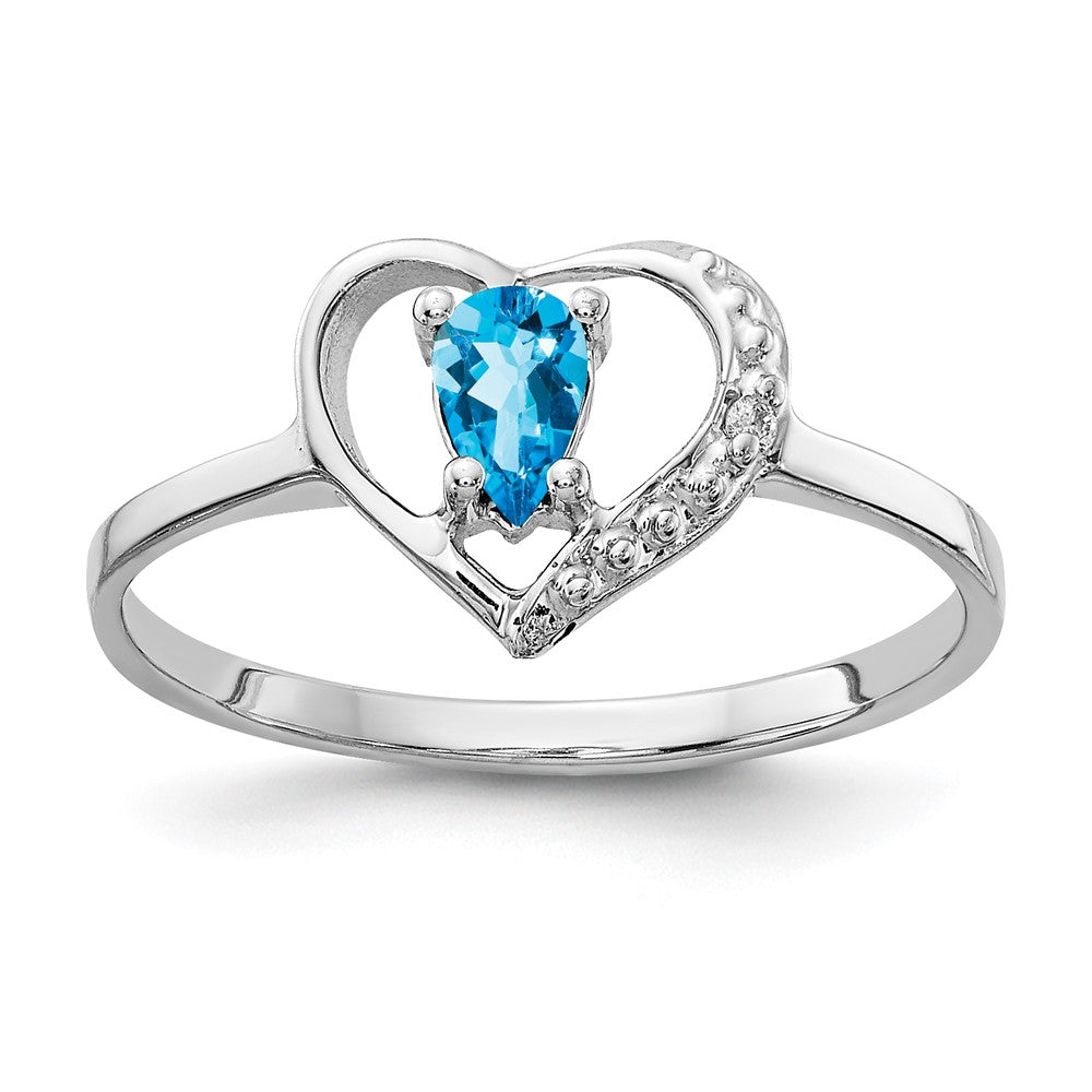 14k White Gold 5x3mm Pear Blue Topaz VS Real Diamond ring