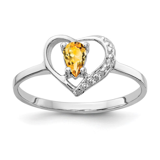 14k White Gold 5x3mm Pear Citrine AA Real Diamond ring