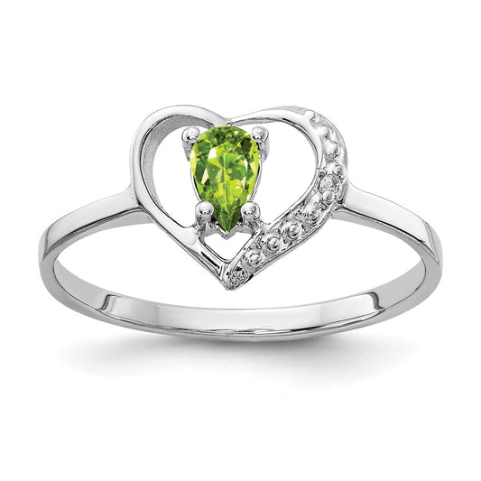 Solid 14k White Gold 5x3mm Pear Simulated Peridot AA CZ Ring