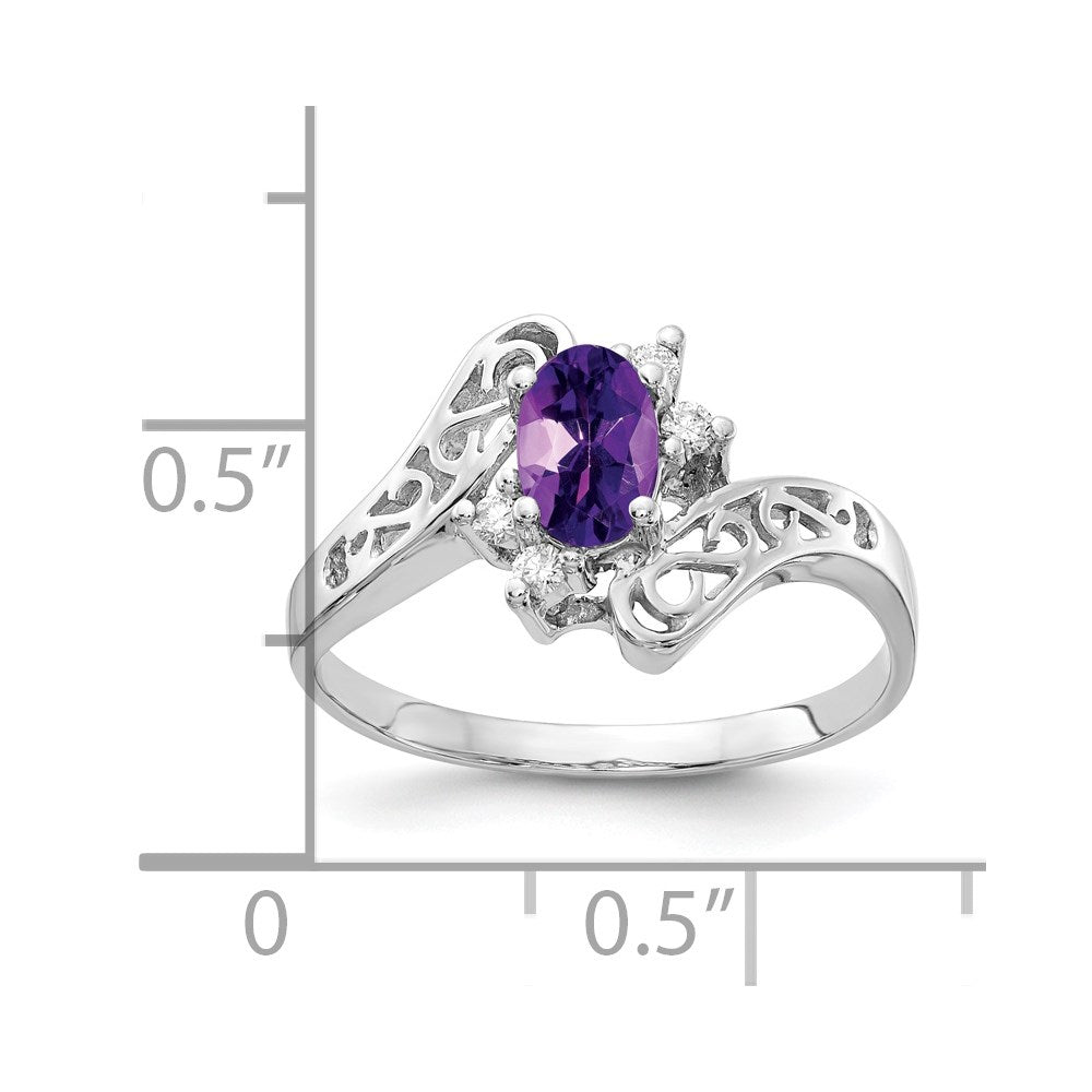 14k White Gold 6x4mm Oval Amethyst VS Real Diamond ring