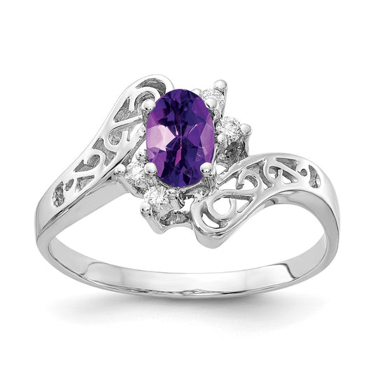 Solid 14k White Gold 6x4mm Oval Simulated Amethyst A CZ Ring