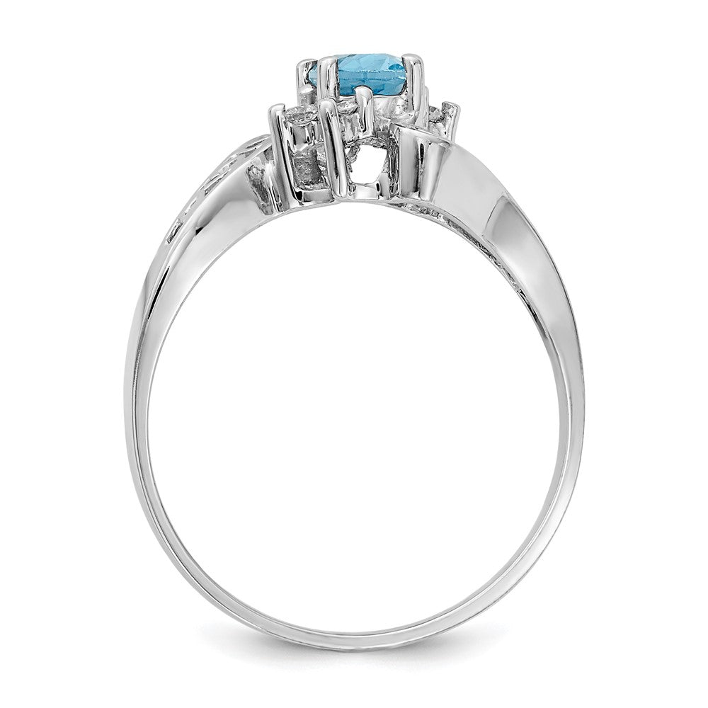 14k White Gold 6x4mm Oval Blue Topaz Checker VS Real Diamond ring