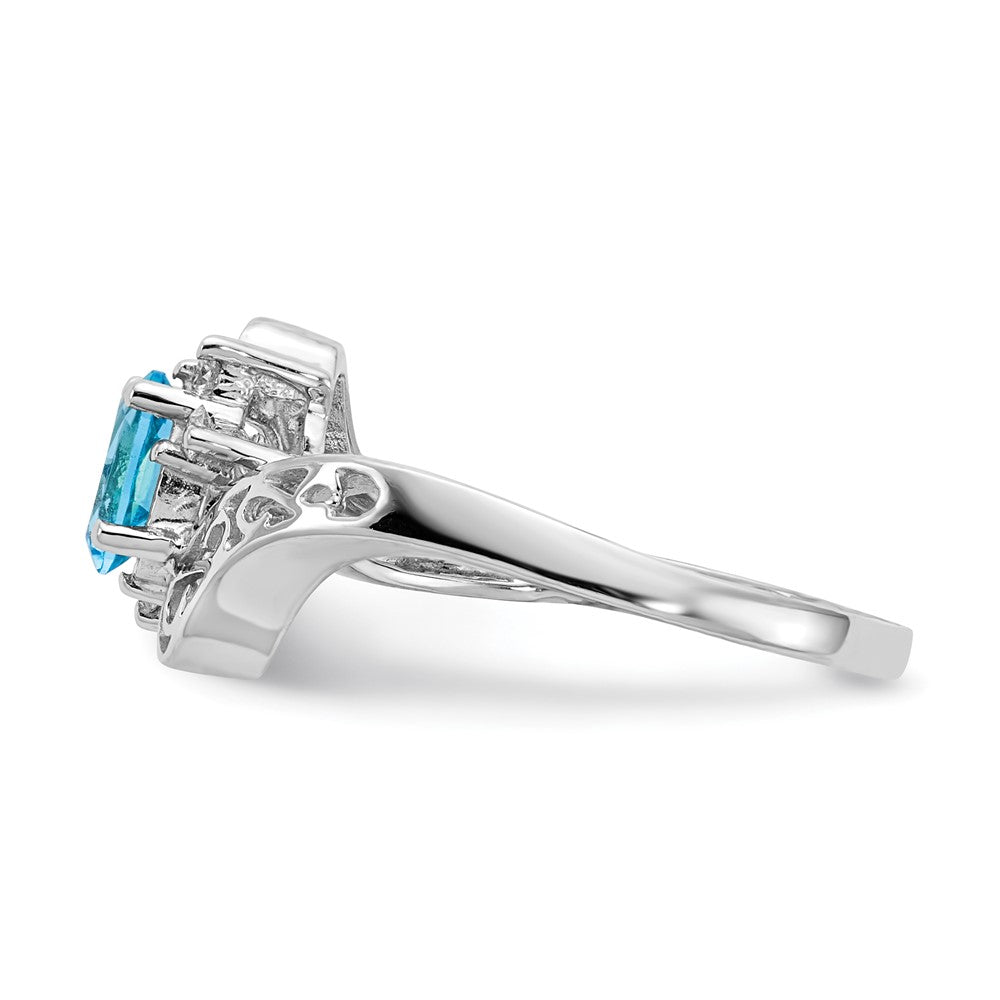 14k White Gold 6x4mm Oval Blue Topaz VS Real Diamond ring