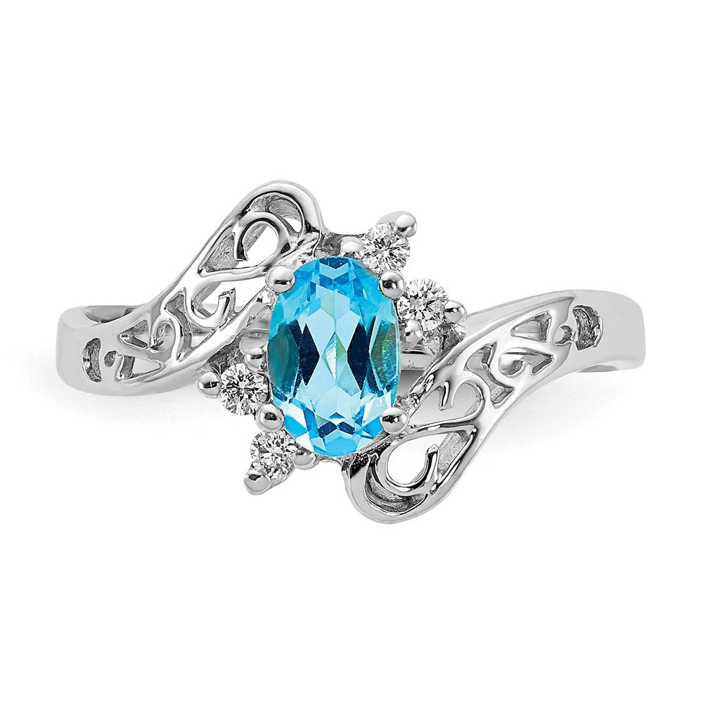 14k White Gold 6x4mm Oval Blue Topaz AAA Real Diamond ring