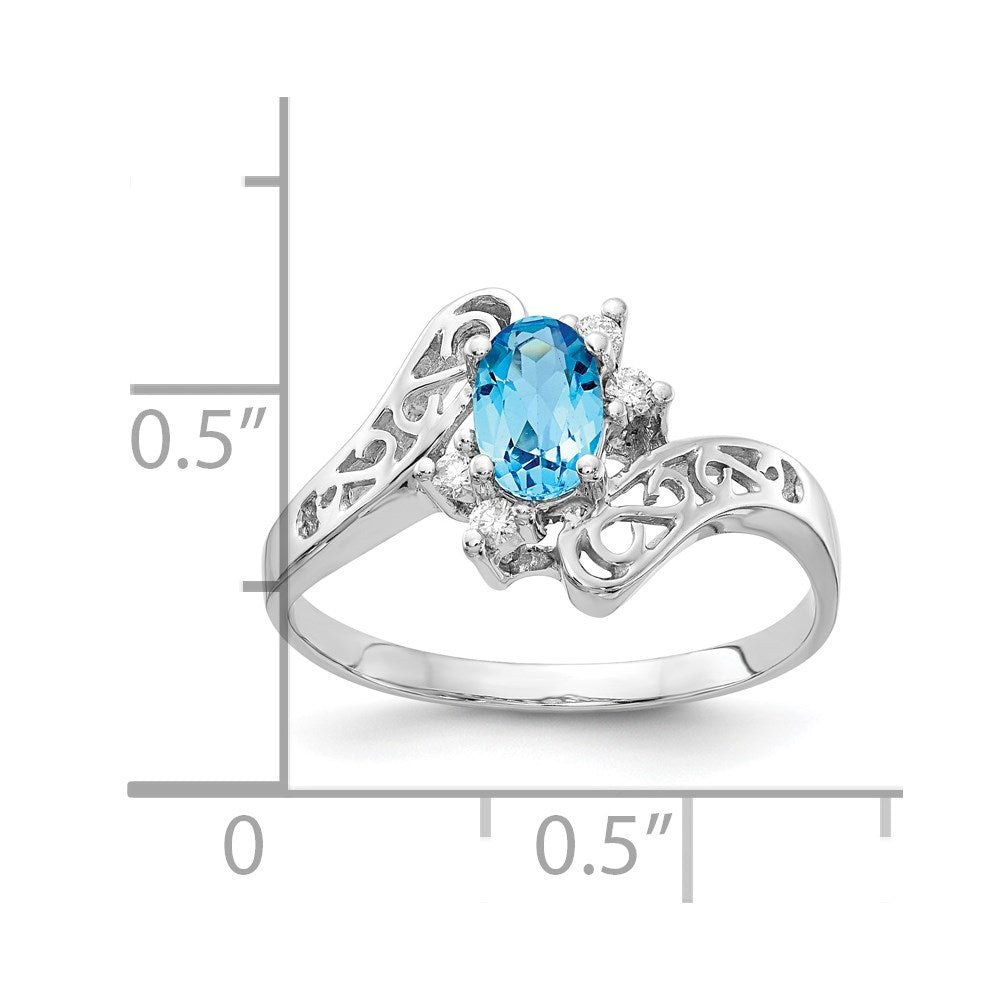 14k White Gold 6x4mm Oval Blue Topaz AAA Real Diamond ring