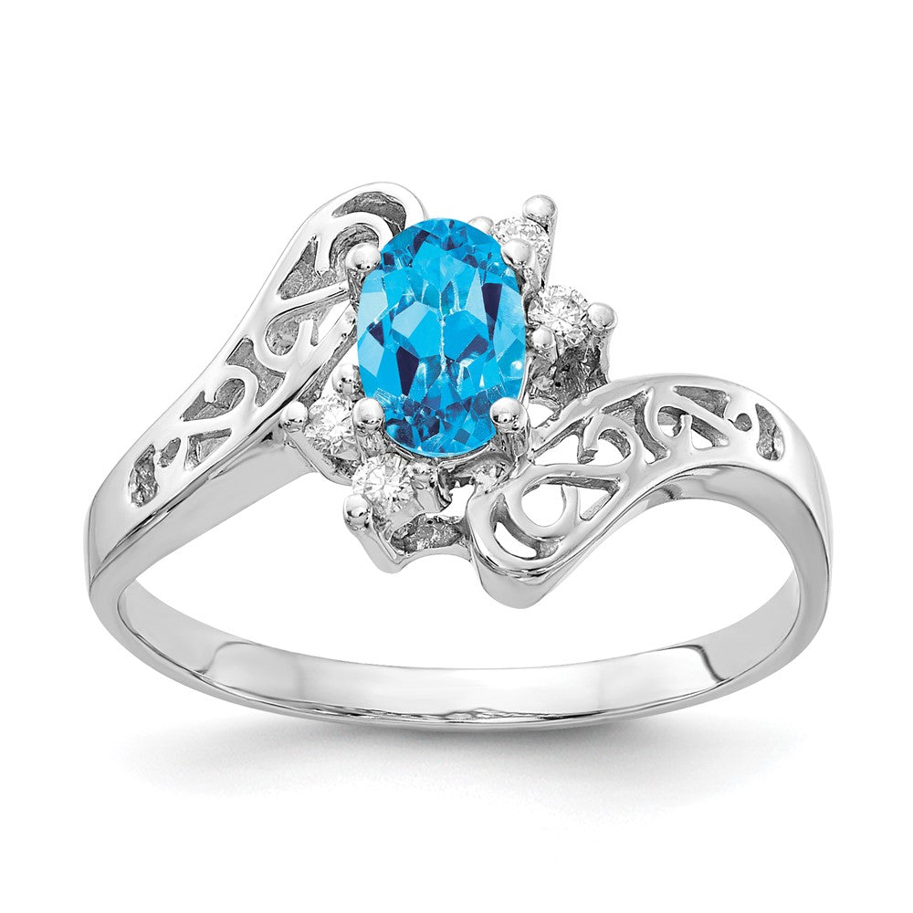 14k White Gold 6x4mm Oval Blue Topaz VS Real Diamond ring