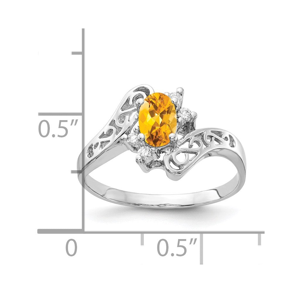 14k White Gold 6x4mm Oval Citrine VS Real Diamond ring