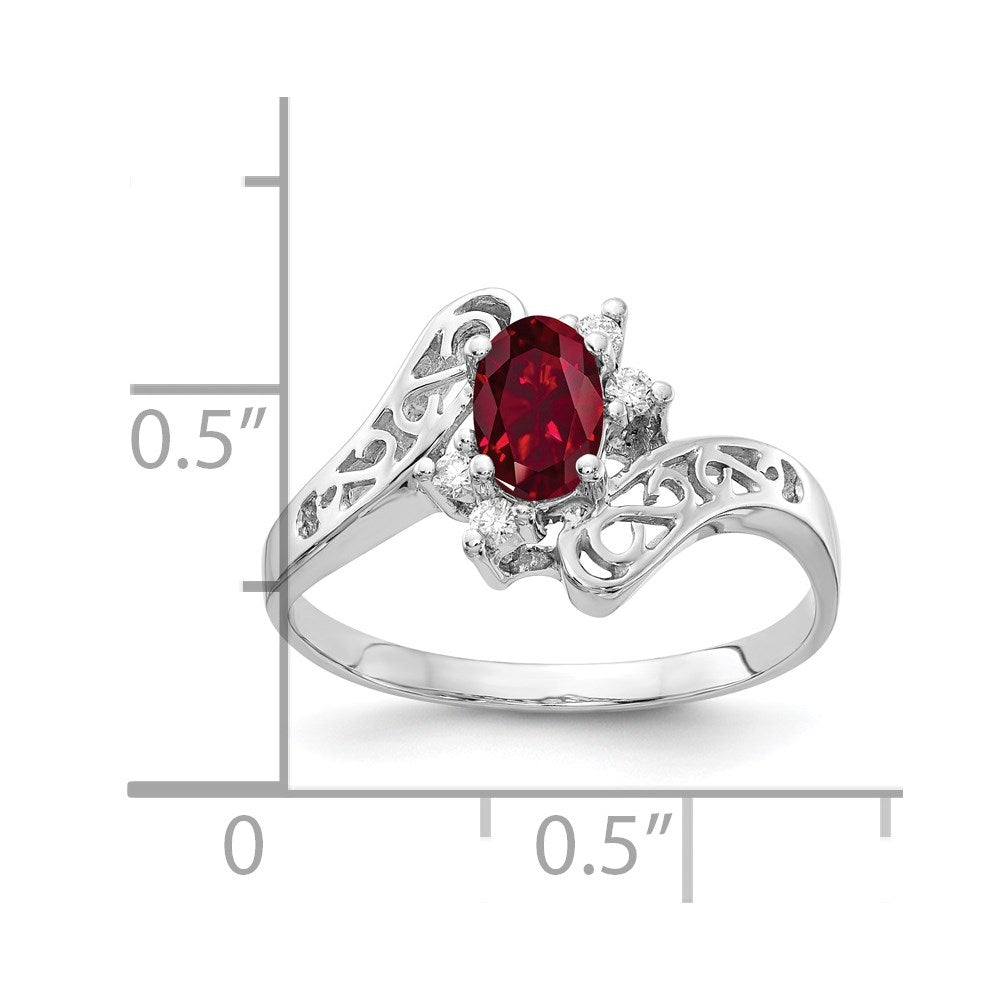 14k White Gold 6x4mm Oval Created Ruby VS Real Diamond ring