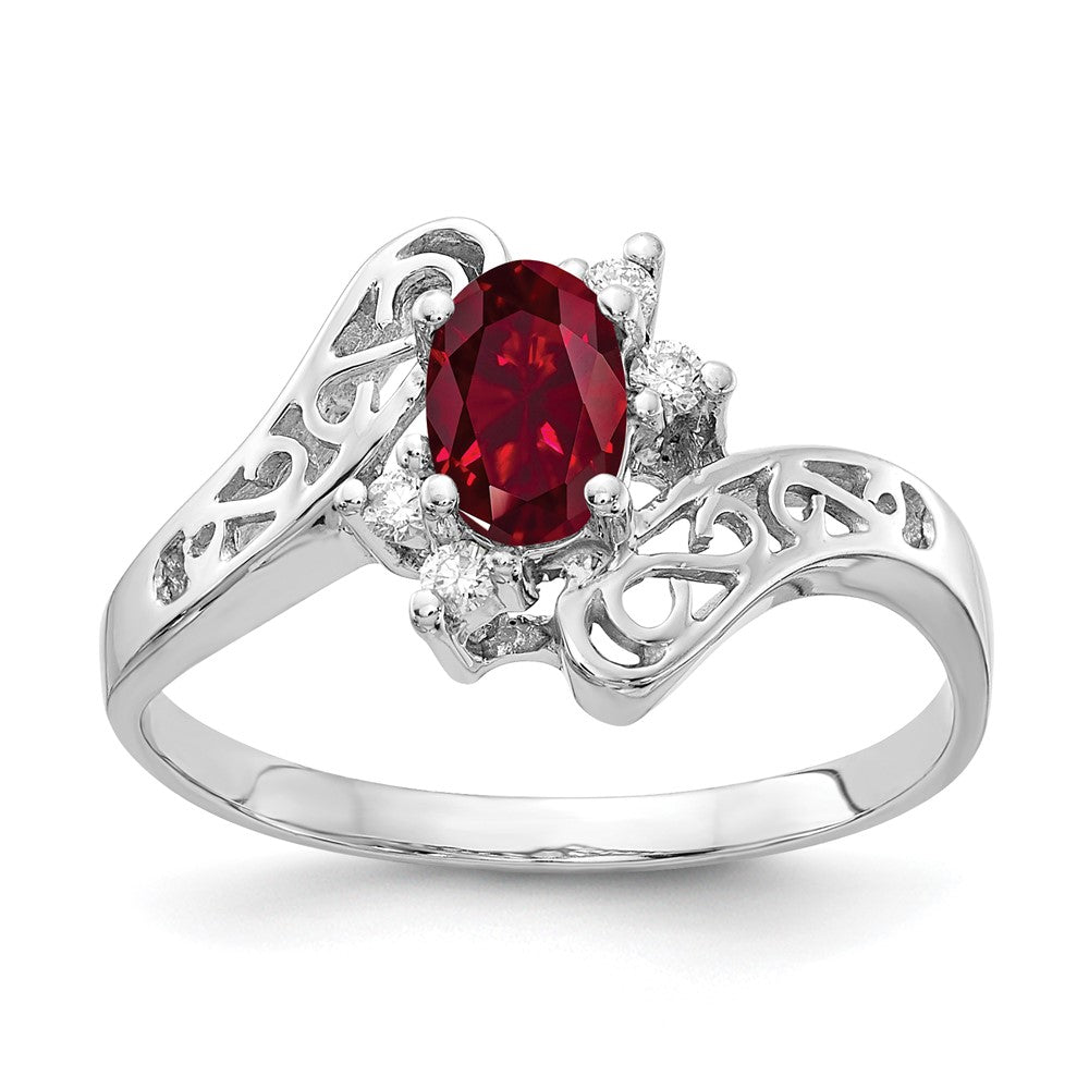 14k White Gold 6x4mm Oval Created Ruby AAA Real Diamond ring