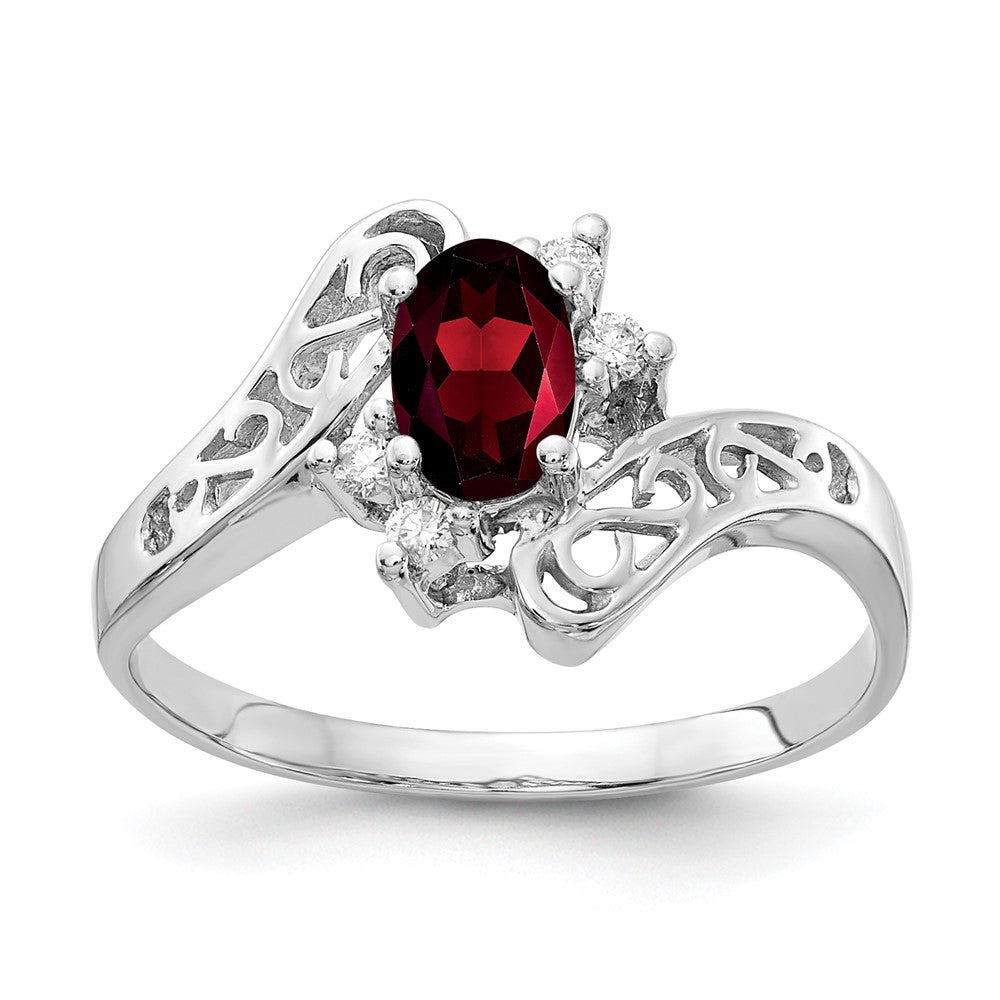 14k White Gold 6x4mm Oval Garnet AAA Real Diamond ring