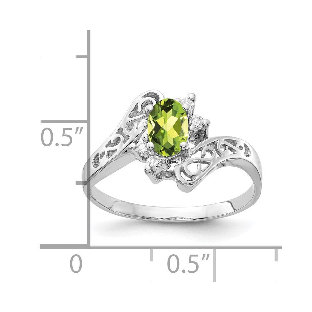 14k White Gold 6x4mm Oval Peridot VS Real Diamond ring