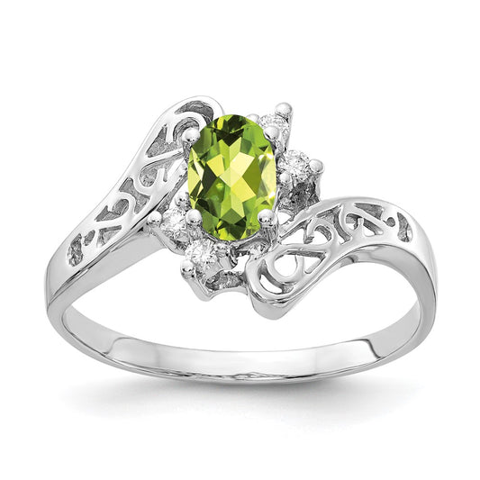 Solid 14k White Gold 6x4mm Oval Simulated Peridot VS CZ Ring