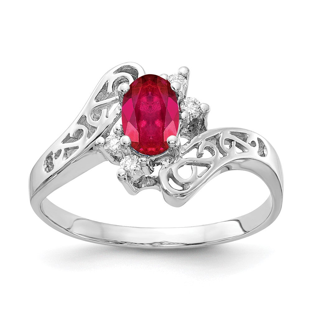 14k White Gold 6x4mm Oval Ruby A Real Diamond ring