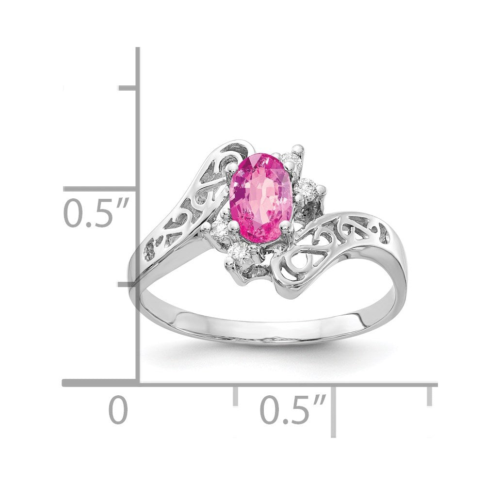 14k White Gold 6x4mm Oval Pink Sapphire VS Real Diamond ring