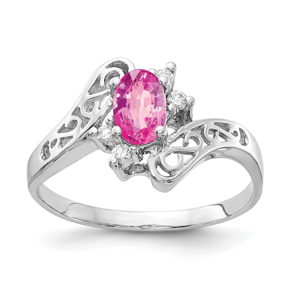 14k White Gold 6x4mm Oval Pink Sapphire A Real Diamond ring