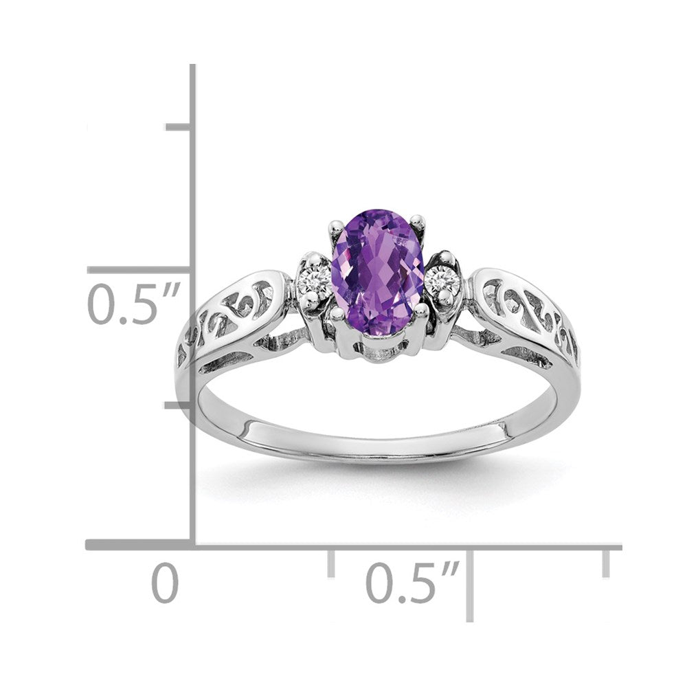 14k White Gold 6x4mm Oval Amethyst A Real Diamond ring