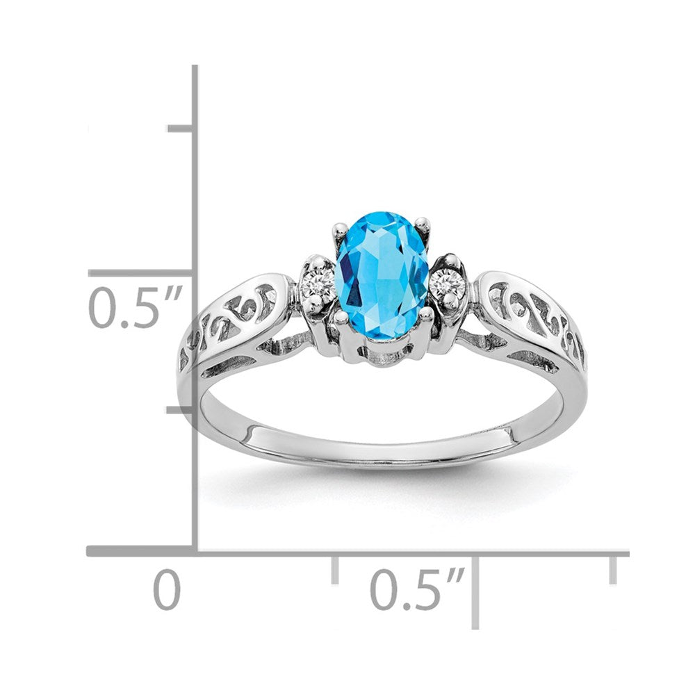 14k White Gold 6x4mm Oval Blue Topaz VS Real Diamond ring