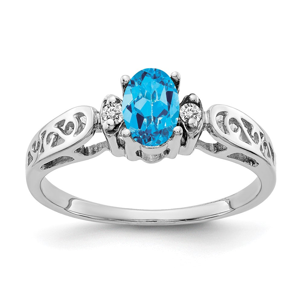 14k White Gold 6x4mm Oval Blue Topaz VS Real Diamond ring