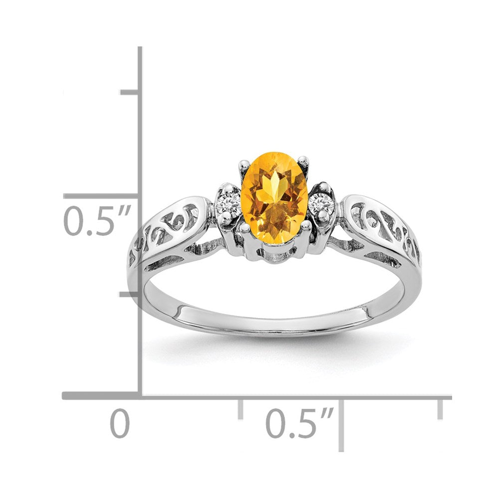 14k White Gold 6x4mm Oval Citrine AA Real Diamond ring