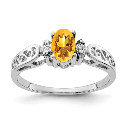 14k White Gold 6x4mm Oval Citrine Checker VS Real Diamond ring