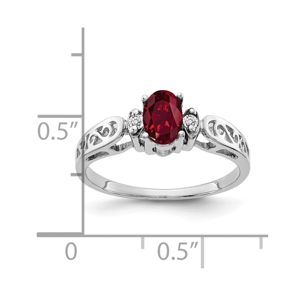 14k White Gold 6x4mm Oval Created Ruby A Real Diamond ring