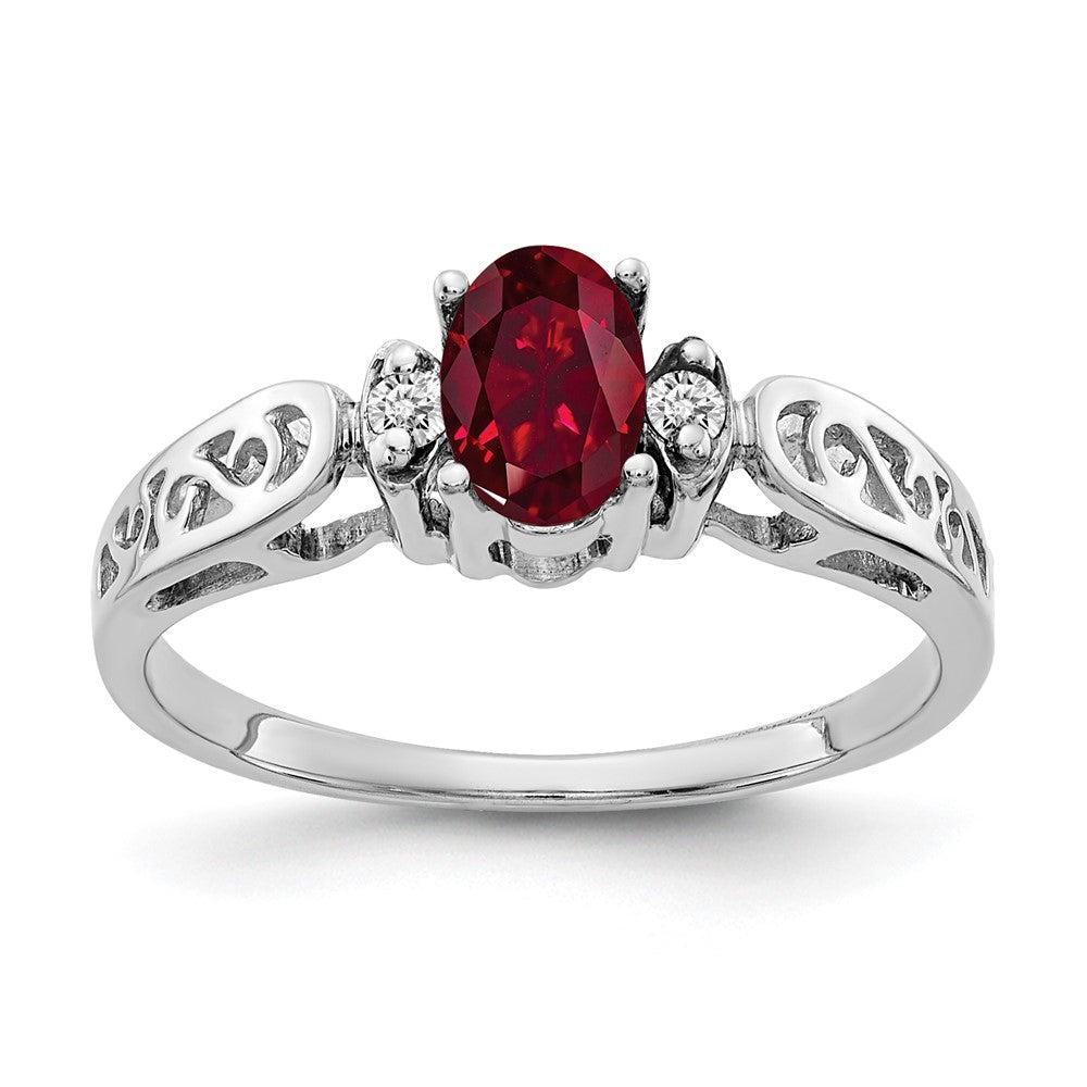 14k White Gold 6x4mm Oval Created Ruby A Real Diamond ring