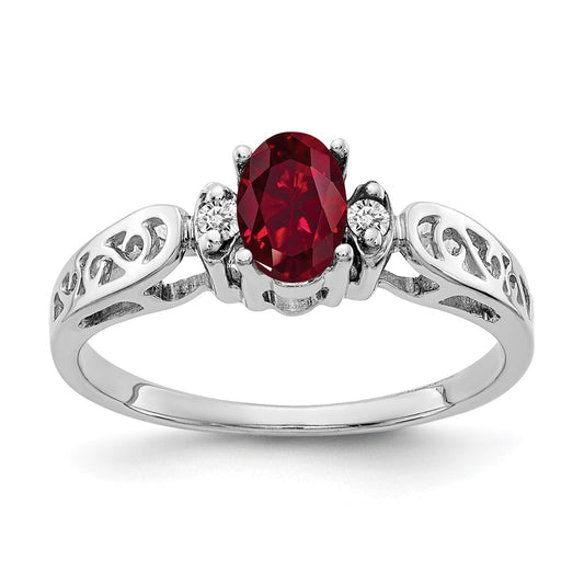 14k White Gold 6x4mm Oval Created Ruby AA Real Diamond ring