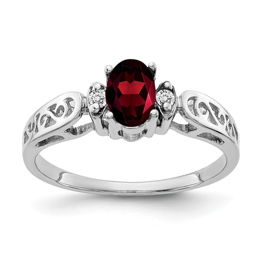 14k White Gold 6x4mm Oval Garnet A Real Diamond ring