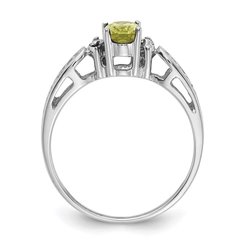 14k White Gold 6x4mm Oval Peridot AA Real Diamond ring