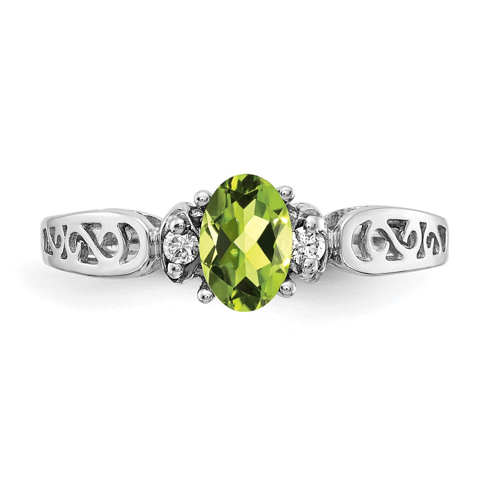 14k White Gold 6x4mm Oval Peridot VS Real Diamond ring