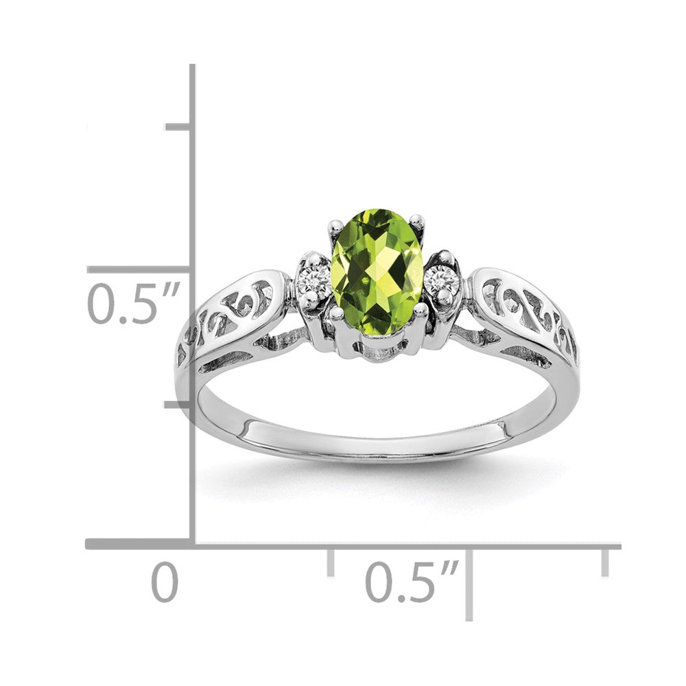 14k White Gold 6x4mm Oval Peridot Checker AAA Real Diamond ring