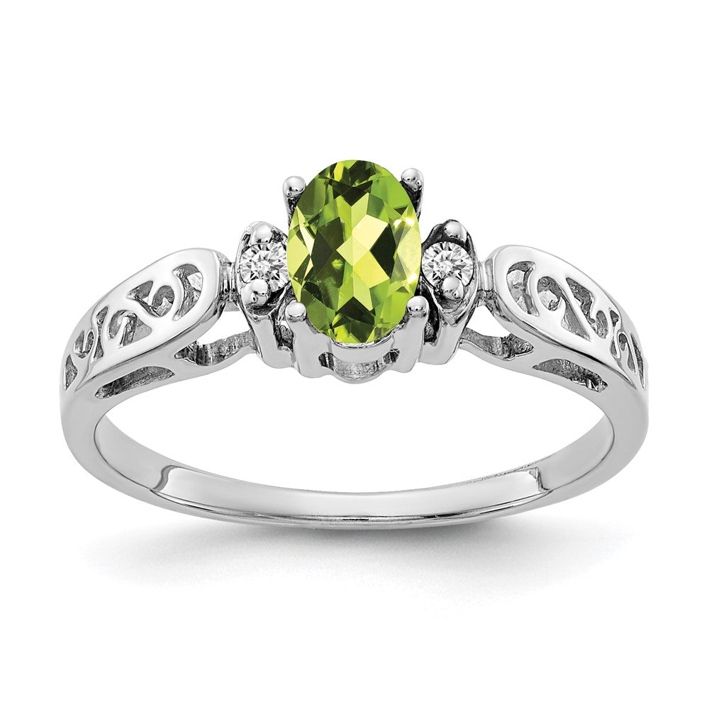 Solid 14k White Gold 6x4mm Oval Simulated Peridot VS CZ Ring