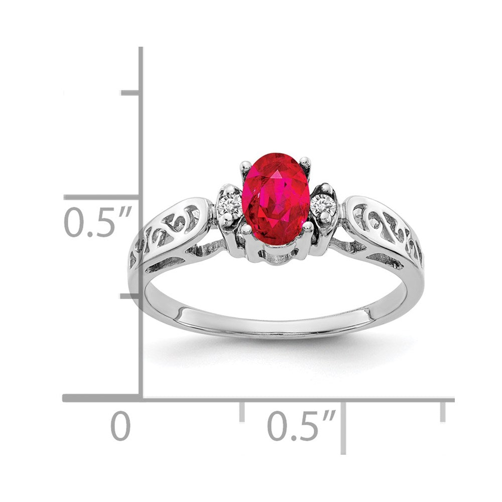 14k White Gold 6x4mm Oval Ruby AAA Real Diamond ring