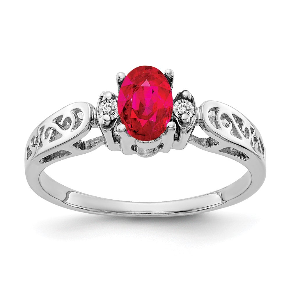 14k White Gold 6x4mm Oval Ruby AAA Real Diamond ring