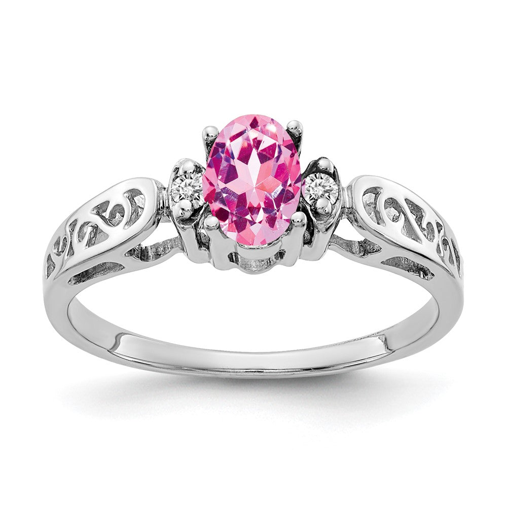 14k White Gold 6x4mm Oval Pink Sapphire AA Real Diamond ring