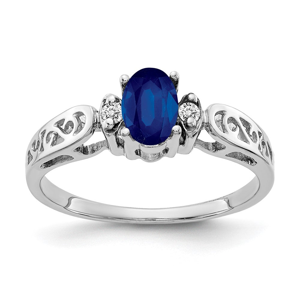 14k White Gold 6x4mm Oval Sapphire VS Real Diamond ring