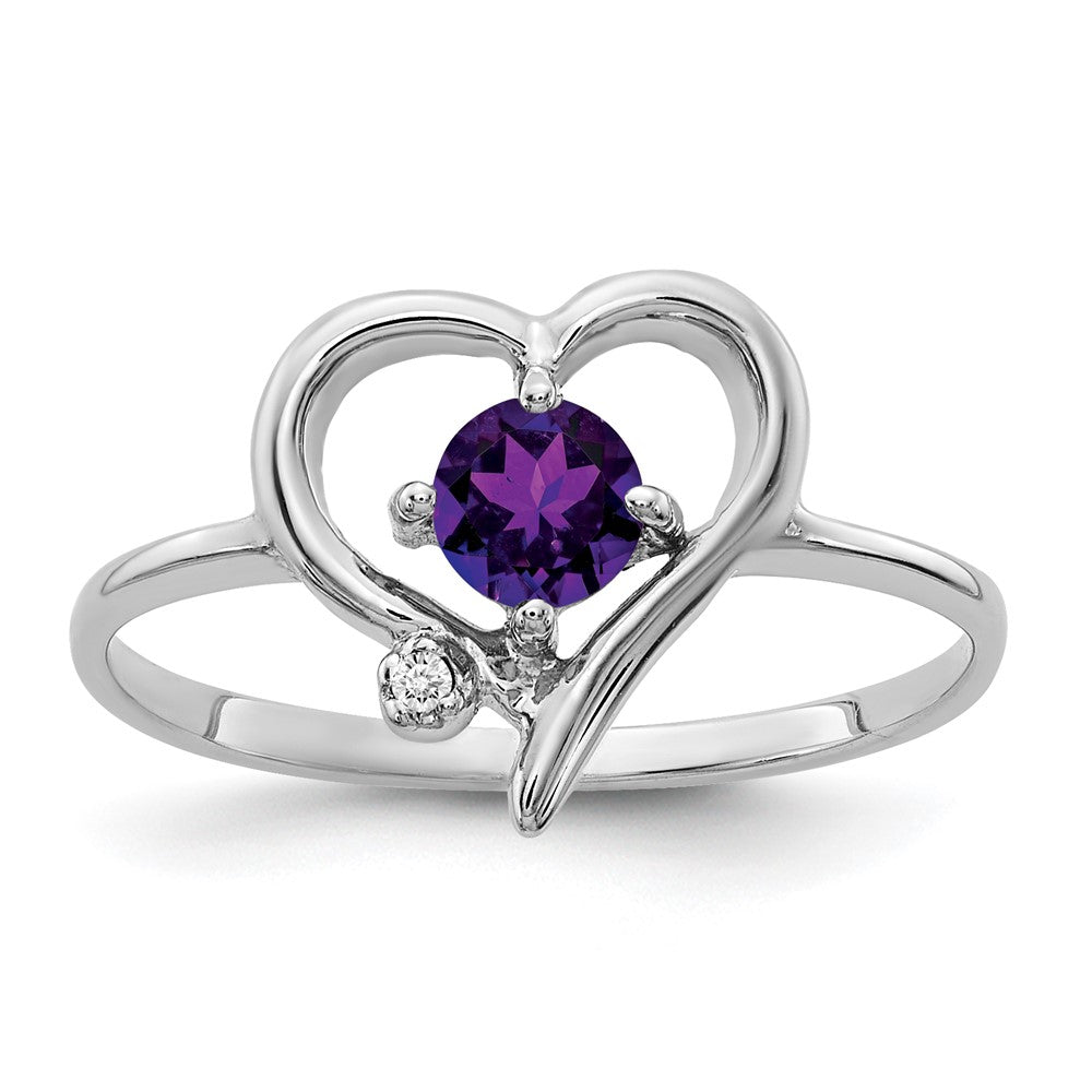 14k White Gold 4mm Amethyst AA Real Diamond ring